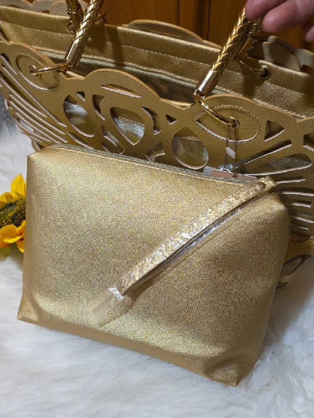 Mellow World Gold Laser-Cut Tote with Braided Handles - Picture 14 of 16